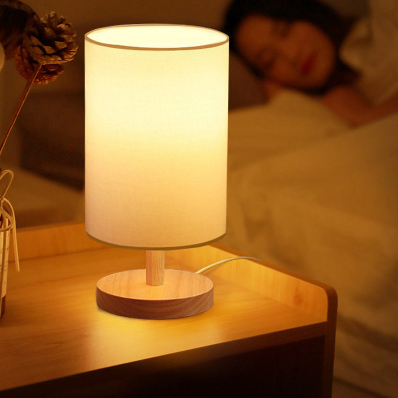 Traditionele Japanse cilinder houten stof 1-lamp tafel lamp voor de woonkamer