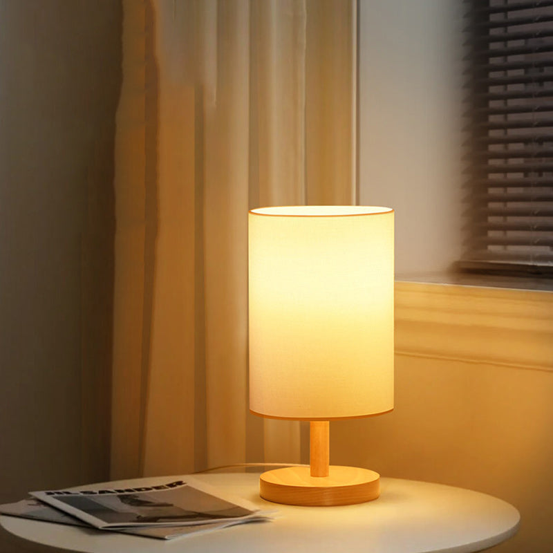 Traditionele Japanse cilinder houten stof 1-lamp tafel lamp voor de woonkamer