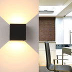 Moderne Minimalistische Waterdichte Kubus Boven Onder Aluminium Glas Inductie LED Wandlampen Voor Slaapkamer