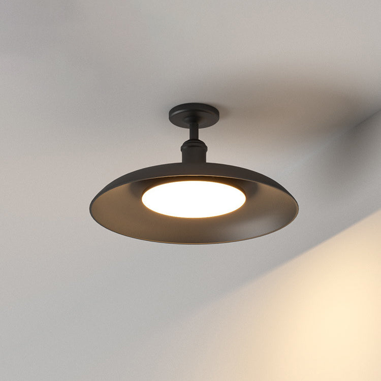 Traditionele Vintage Waterdichte Uitgezette Cilinder Schijvenbasis IJzer 1-Lamp Halfoverdekte Plafondlamp Voor Buitenpatio