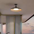 Traditionele Vintage Waterdichte Uitgezette Cilinder Schijvenbasis IJzer 1-Lamp Halfoverdekte Plafondlamp Voor Buitenpatio