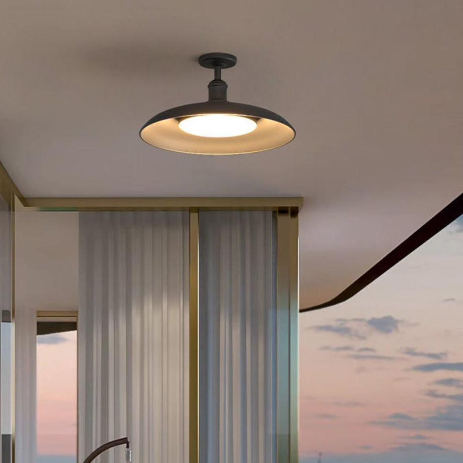 Traditionele Vintage Waterdichte Uitgezette Cilinder Schijvenbasis IJzer 1-Lamp Halfoverdekte Plafondlamp Voor Buitenpatio