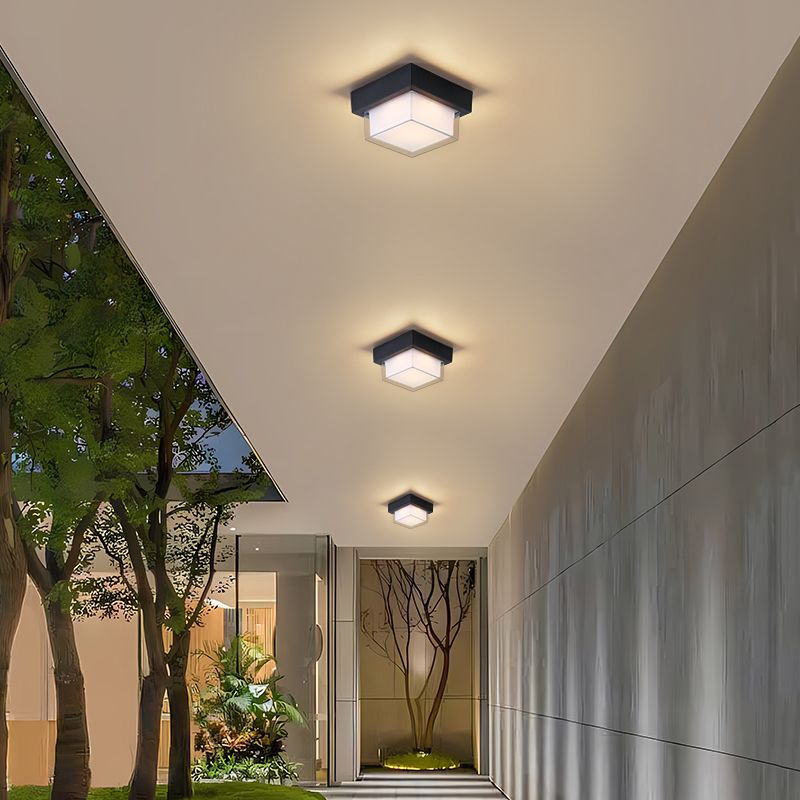 Moderne Minimalistische Waterdichte Vierkante Ronde Cilinder Gietaluminium Acryl LED Inbouw Plafondlamp Voor Buitenpatio