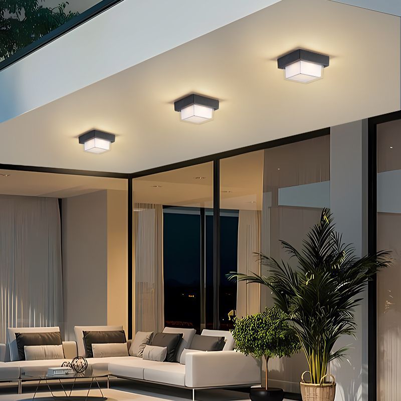 Moderne Minimalistische Waterdichte Vierkante Ronde Cilinder Gietaluminium Acryl LED Inbouw Plafondlamp Voor Buitenpatio