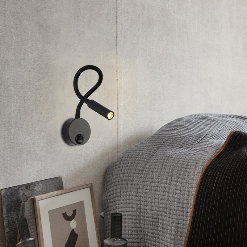 Moderne Minimalistische IJzeren Ronde Flexibele Buiging Buis LED Leeslamp Wandlamp voor Slaapkamer