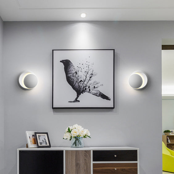 Contemporary Nordic Iron Round Eclipse Rotatable LED Wandlamp voor Nachtkastje