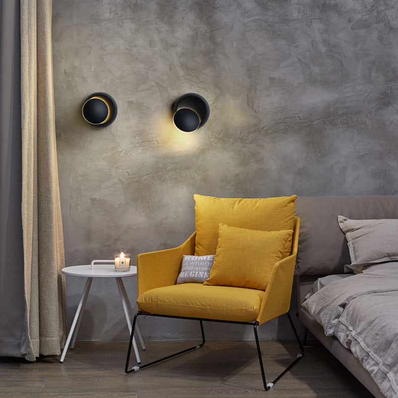 Contemporary Nordic Iron Round Eclipse Rotatable LED Wandlamp voor Nachtkastje