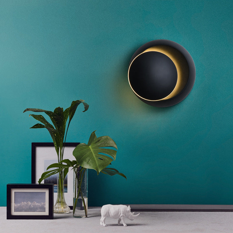 Contemporary Nordic Iron Round Eclipse Rotatable LED Wandlamp voor Nachtkastje