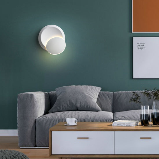 Contemporary Nordic Iron Round Eclipse Rotatable LED Wandlamp voor Nachtkastje