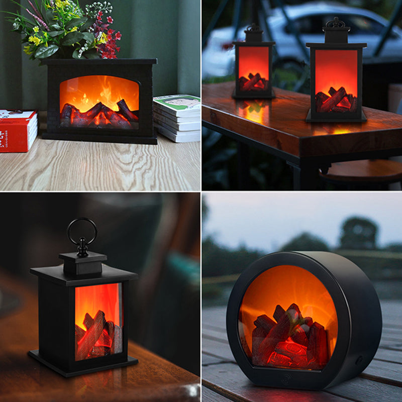Hedendaagse Retro ABS Gesimuleerde Vlam Haard Rond Batterij Rechthoekige LED Tafel Lamp Voor Woonkamer