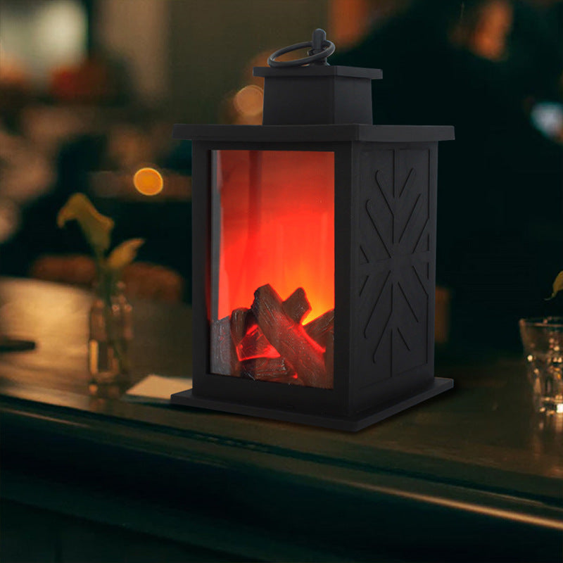 Hedendaagse Retro ABS Gesimuleerde Vlam Haard Rond Batterij Rechthoekige LED Tafel Lamp Voor Woonkamer