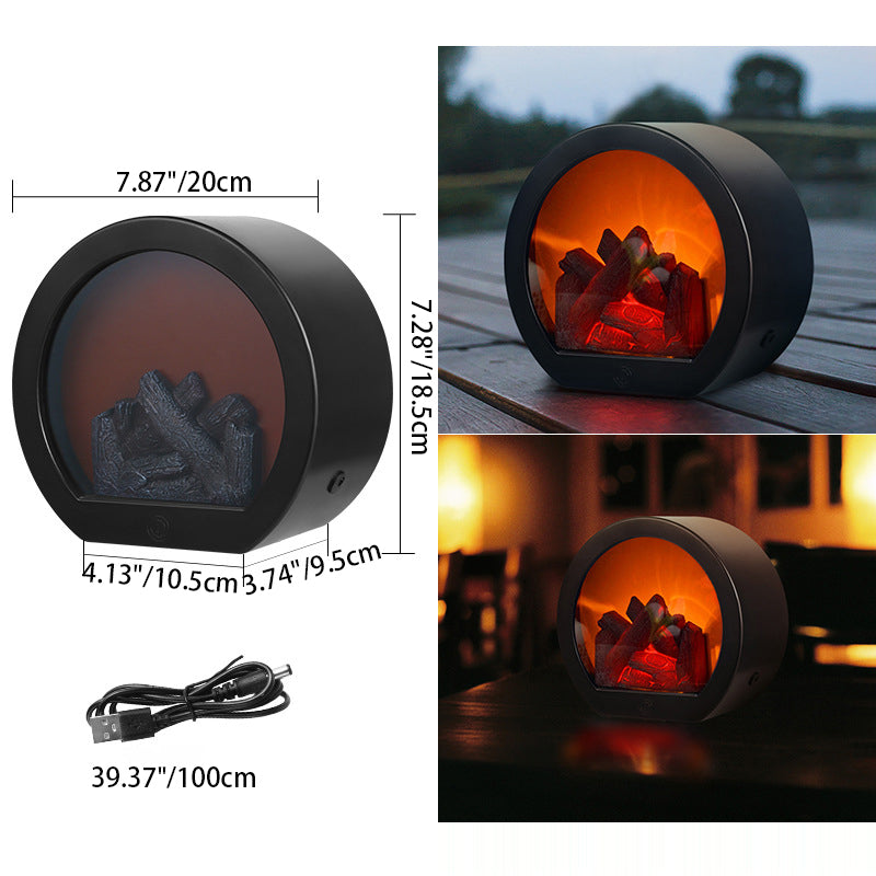 Hedendaagse Retro ABS Gesimuleerde Vlam Haard Rond Batterij Rechthoekige LED Tafel Lamp Voor Woonkamer