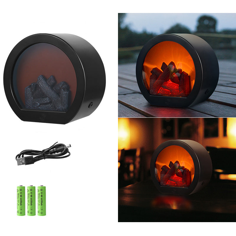 Hedendaagse Retro ABS Gesimuleerde Vlam Haard Rond Batterij Rechthoekige LED Tafel Lamp Voor Woonkamer