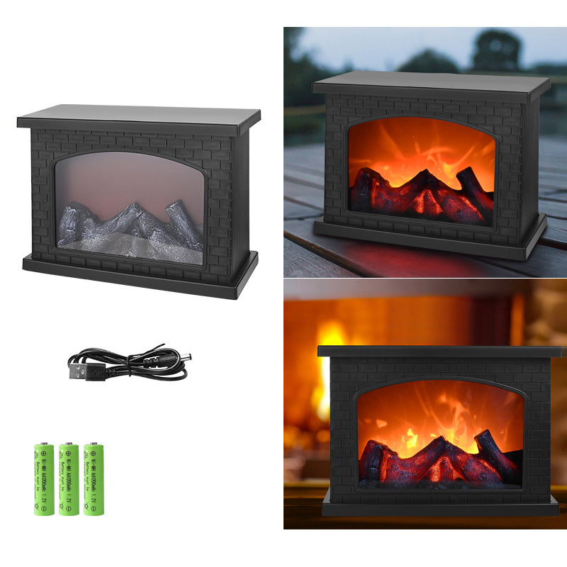 Hedendaagse Retro ABS Gesimuleerde Vlam Haard Rond Batterij Rechthoekige LED Tafel Lamp Voor Woonkamer