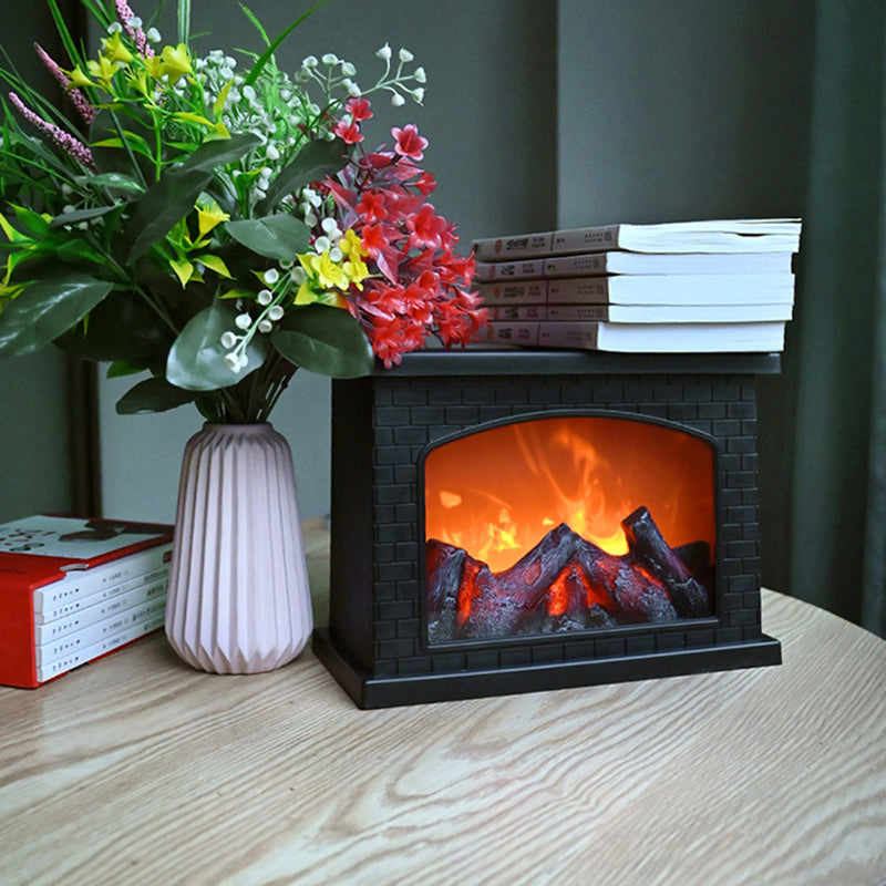 Hedendaagse Retro ABS Gesimuleerde Vlam Haard Rond Batterij Rechthoekige LED Tafel Lamp Voor Woonkamer