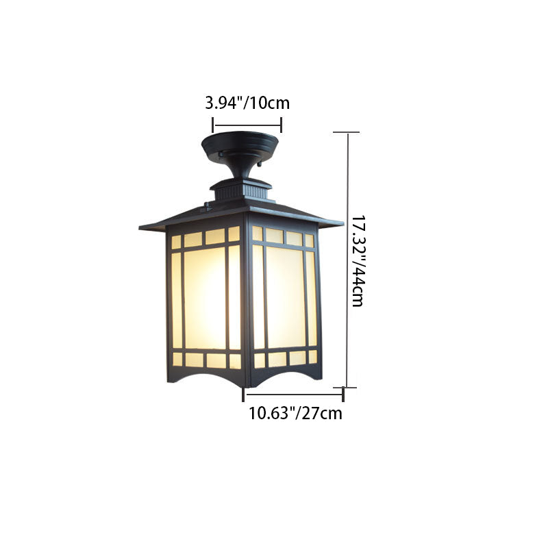 Traditionele Chinese waterdichte ijzer-aluminium-glas-cilinder-pergola 1-licht semi-flush-mount plafondlamp buitenlamp voor patio buiten