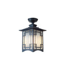 Traditionele Chinese waterdichte ijzer-aluminium-glas-cilinder-pergola 1-licht semi-flush-mount plafondlamp buitenlamp voor patio buiten