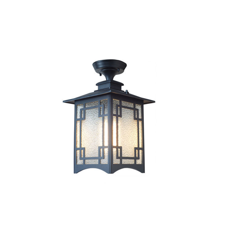 Traditionele Chinese waterdichte ijzer-aluminium-glas-cilinder-pergola 1-licht semi-flush-mount plafondlamp buitenlamp voor patio buiten