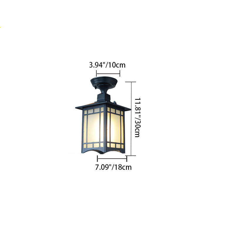 Traditionele Chinese waterdichte ijzer-aluminium-glas-cilinder-pergola 1-licht semi-flush-mount plafondlamp buitenlamp voor patio buiten