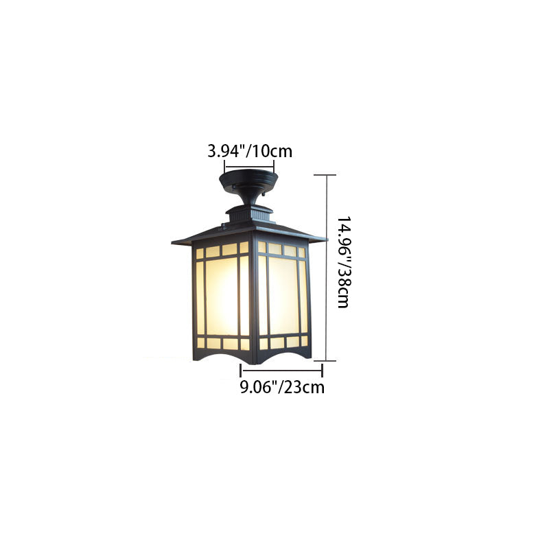Traditionele Chinese waterdichte ijzer-aluminium-glas-cilinder-pergola 1-licht semi-flush-mount plafondlamp buitenlamp voor patio buiten