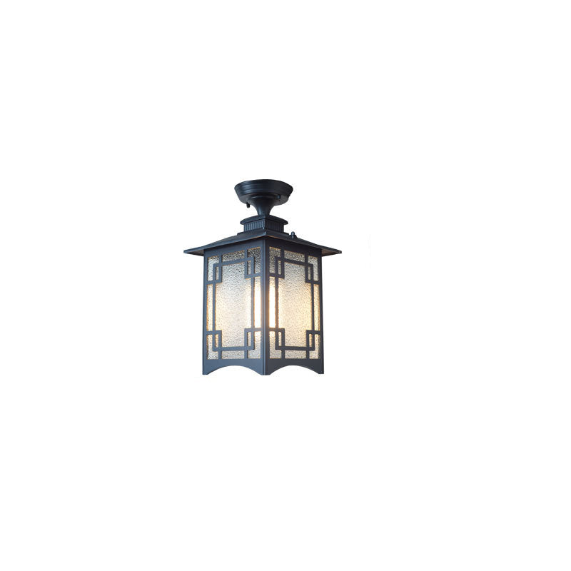 Traditionele Chinese waterdichte ijzer-aluminium-glas-cilinder-pergola 1-licht semi-flush-mount plafondlamp buitenlamp voor patio buiten