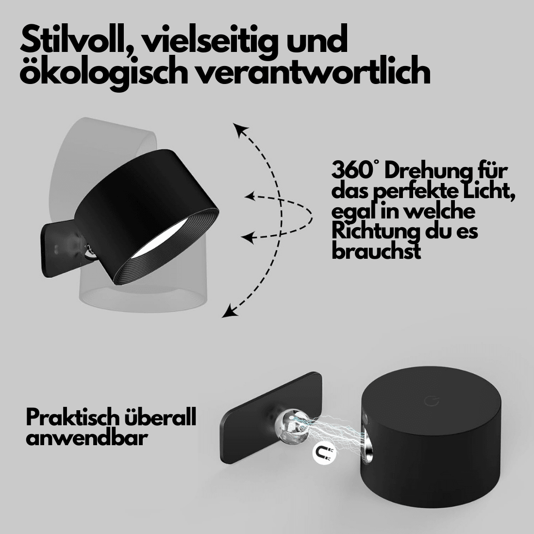 360° draadloze oplaadbare wandlamp | Veelzijdige LED-verlichtingsoplossing