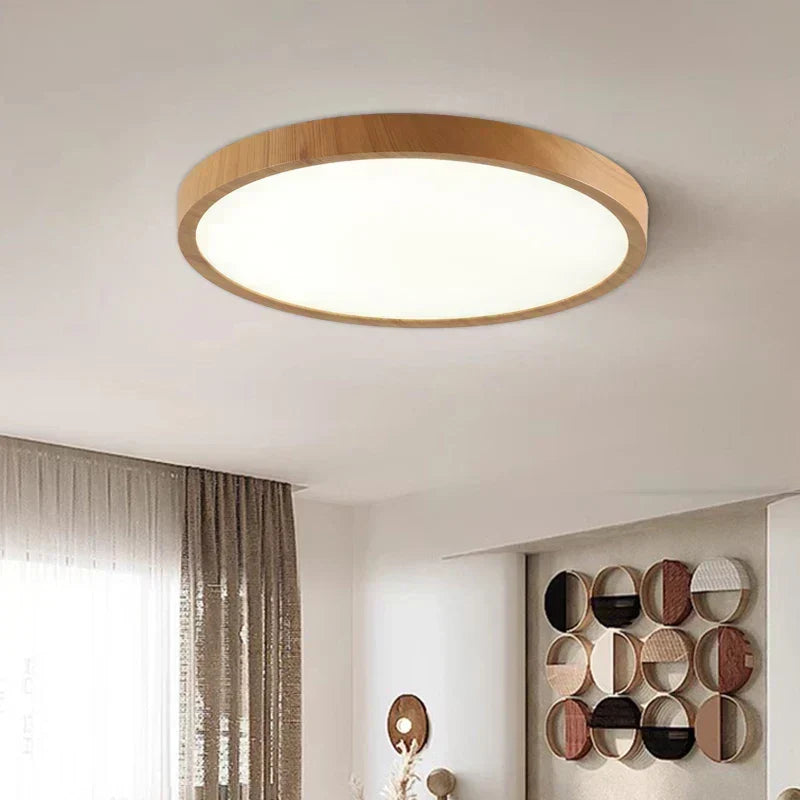 Moderne cirkelvormige plafondlamp met verstelbaar LED-licht in warme walnootkleur voor woonkamer en slaapkamer