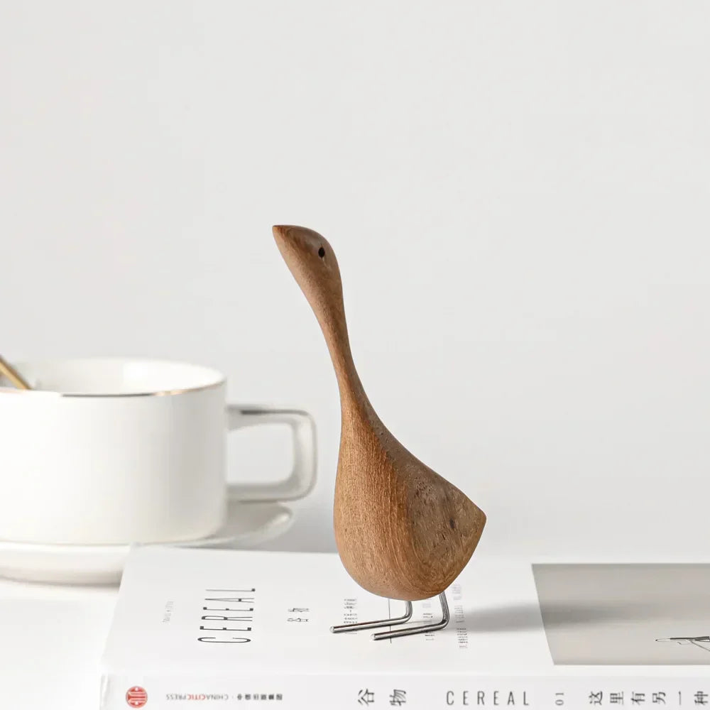 Nordic Houten Ganzenfiguren Abstract Teakhouten Sculptuur Liefdeskoppel Figuren Natuurlijke Dierenornamenten voor Woondecoratie
