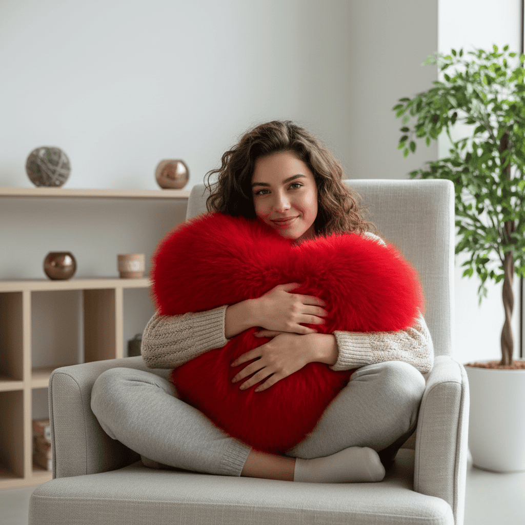 Zacht decoratief kussen in hartvorm met pluche textuur