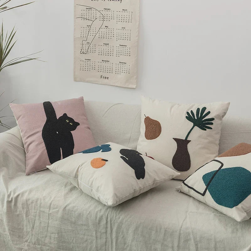 Zwarte Kat & Tuin Ge tuft Kussenhoes | Avosian