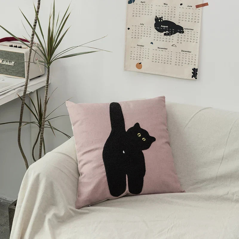 Zwarte Kat & Tuin Ge tuft Kussenhoes | Avosian