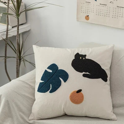 Zwarte Kat & Tuin Ge tuft Kussenhoes | Avosian