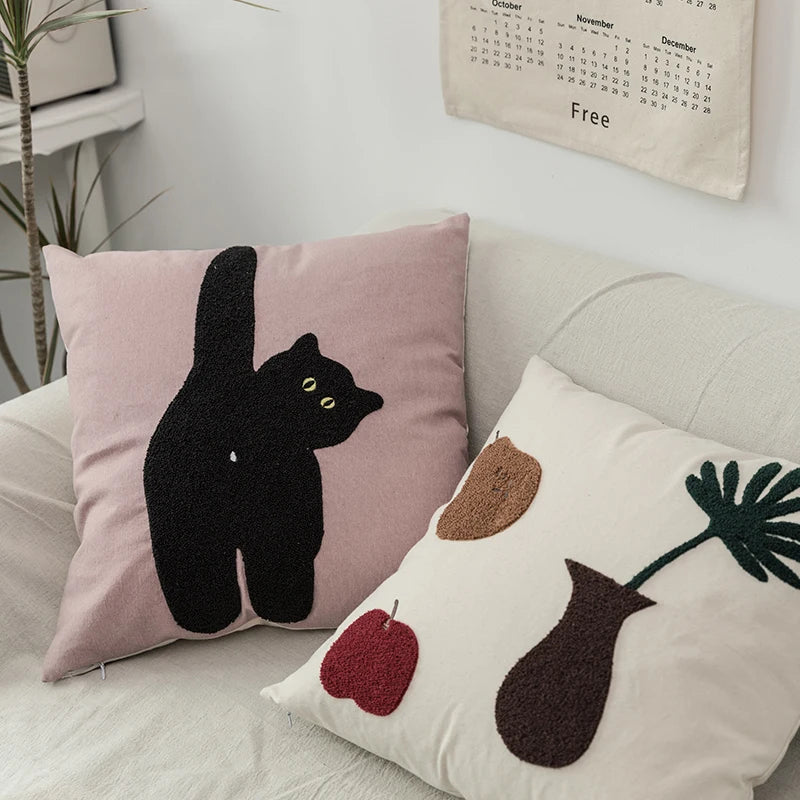 Zwarte Kat & Tuin Ge tuft Kussenhoes | Avosian
