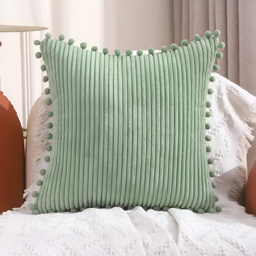 Katoenen Kussenhoes met Pom Poms