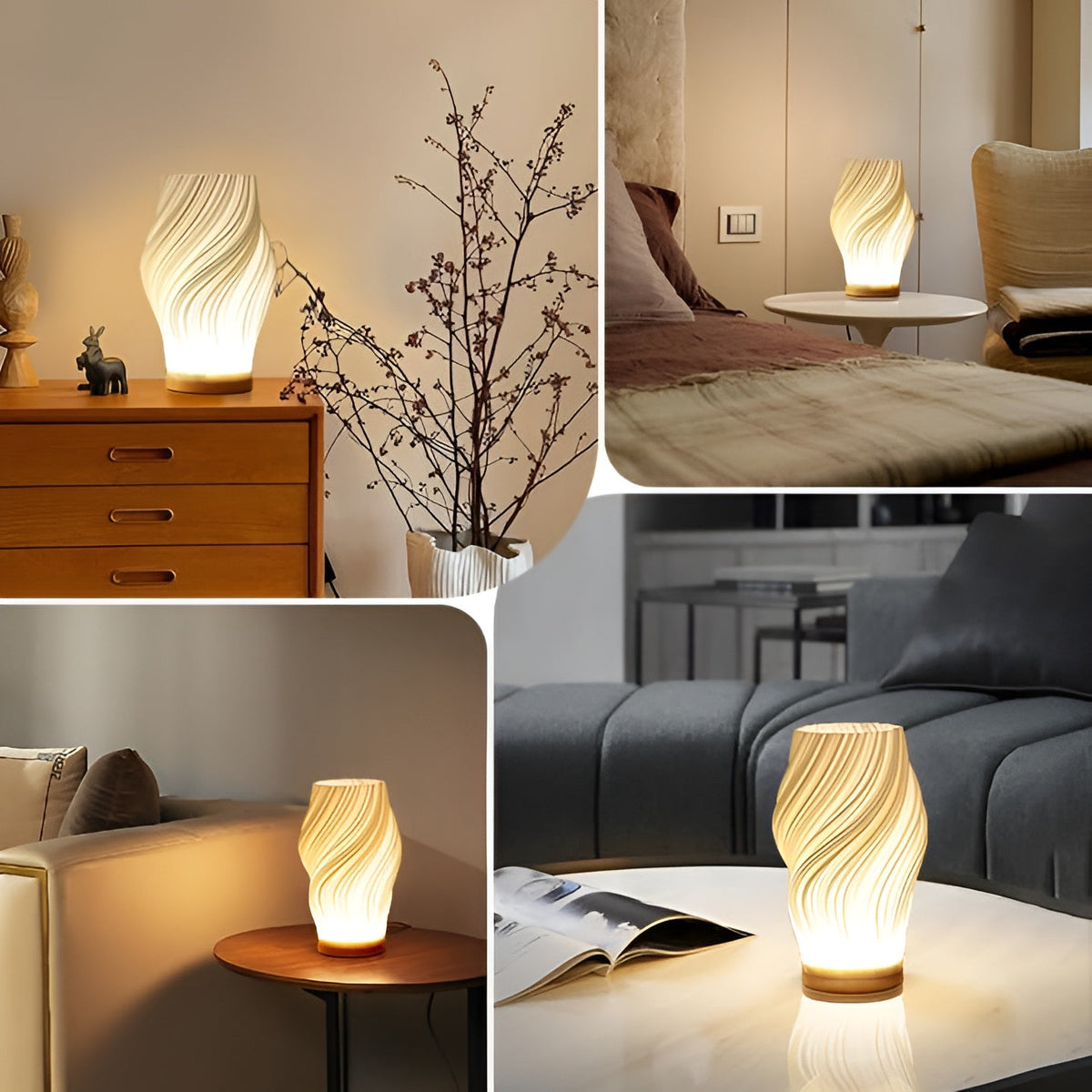 DreamWave - Moderne crèmekleurige 3D golf lamp met elegant metalen frame
