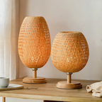 NatureHue Vintage Bamboe Tafellamp Creatieve Geweven Rieten Bureau Lamp