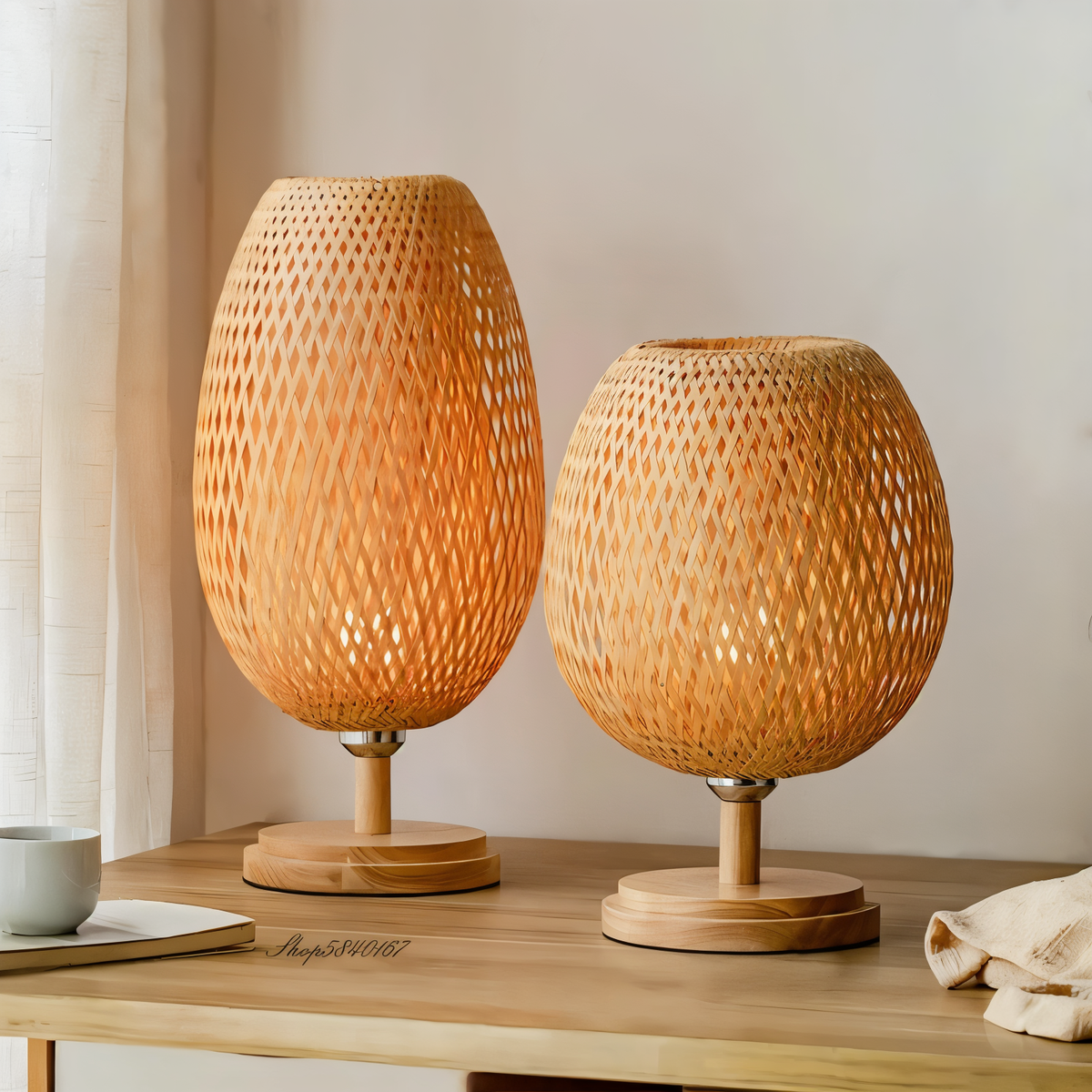 NatureHue Vintage Bamboe Tafellamp Creatieve Geweven Rieten Bureau Lamp