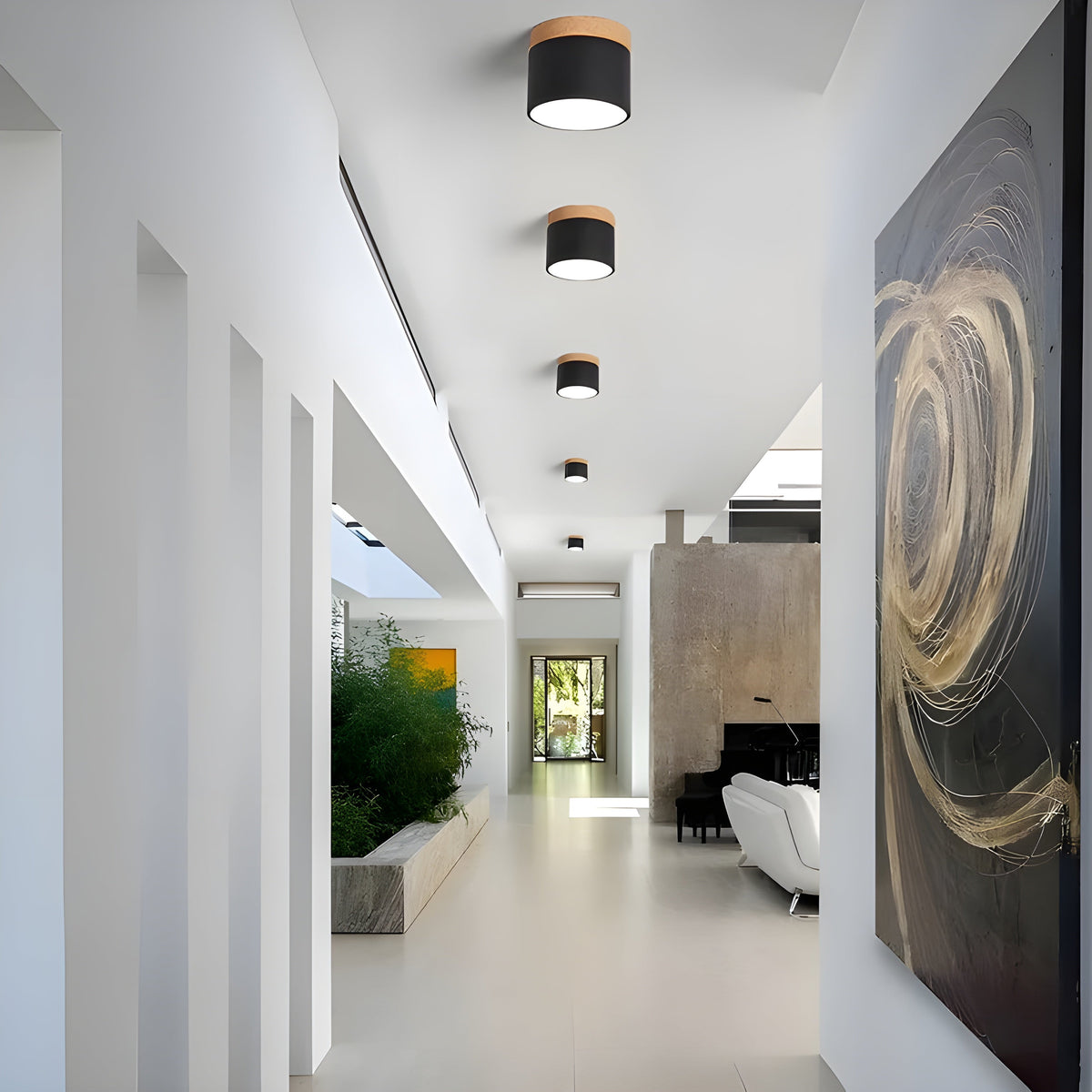 LED plafondlamp in cilinder vorm – Warm licht in vintage industriële stijl | Met decoratief houten element