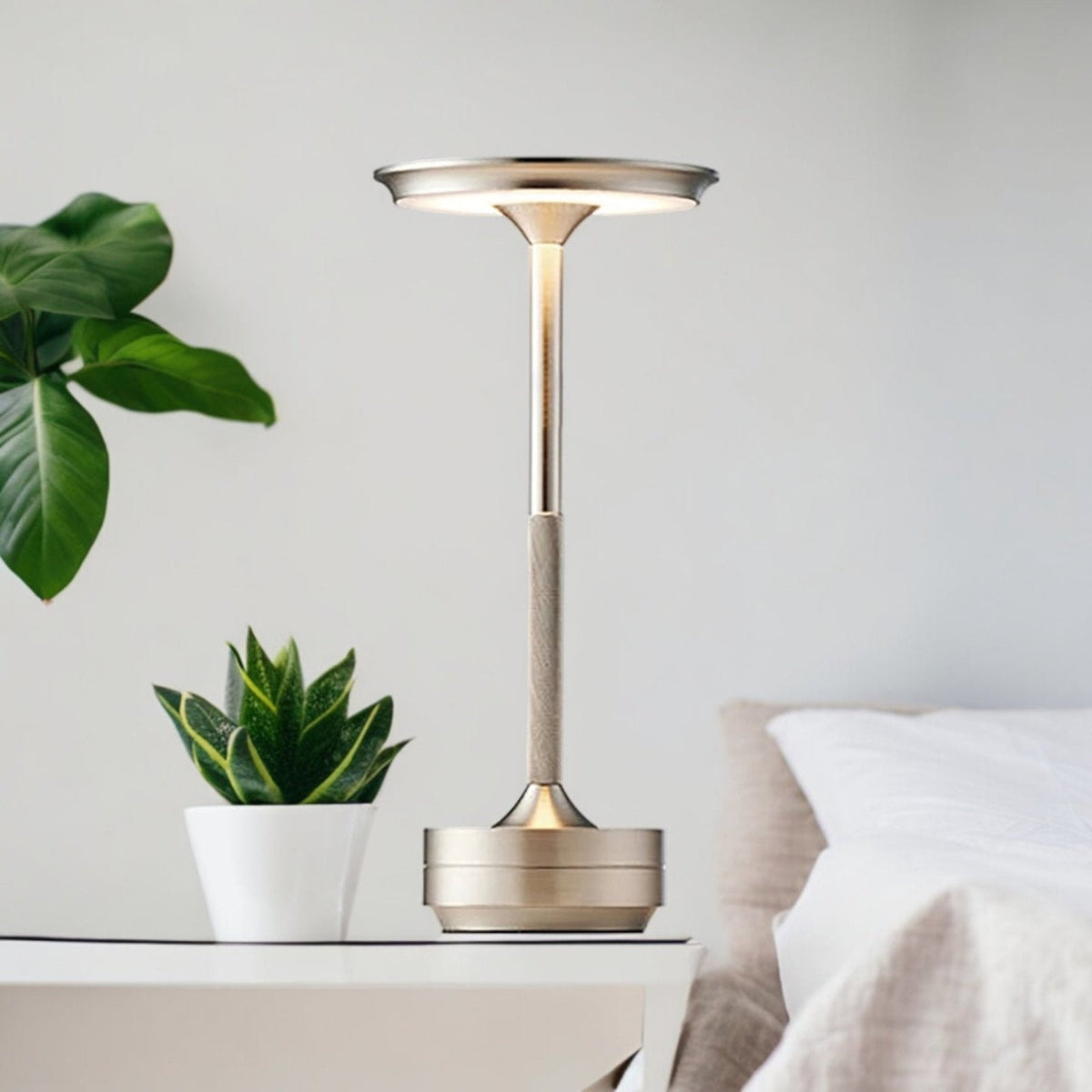 Draadloze oplaadbare moderne Aura-tafellamp met touchbediening | Draadloos LED-licht voor moderne bijzettafels en bureaus | Minimalistische tafellamp