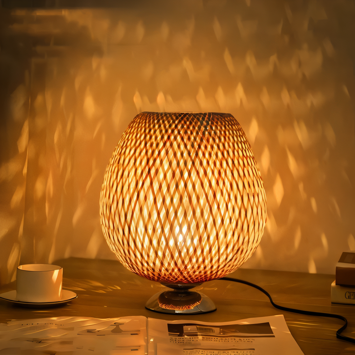 NatureHue Vintage Bamboe Tafellamp Creatieve Geweven Rieten Bureau Lamp