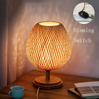 NatureHue Vintage Bamboe Tafellamp Creatieve Geweven Rieten Bureau Lamp