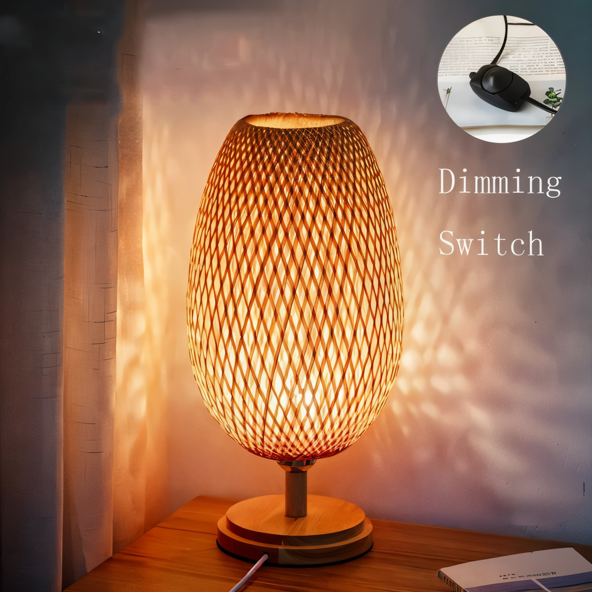 NatureHue Vintage Bamboe Tafellamp Creatieve Geweven Rieten Bureau Lamp