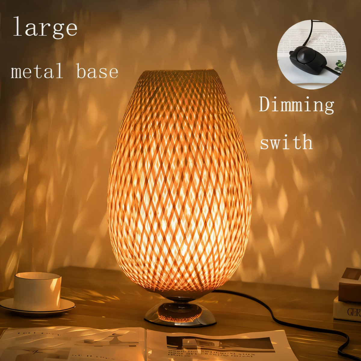 NatureHue Vintage Bamboe Tafellamp Creatieve Geweven Rieten Bureau Lamp