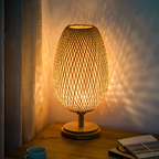 NatureHue Vintage Bamboe Tafellamp Creatieve Geweven Rieten Bureau Lamp