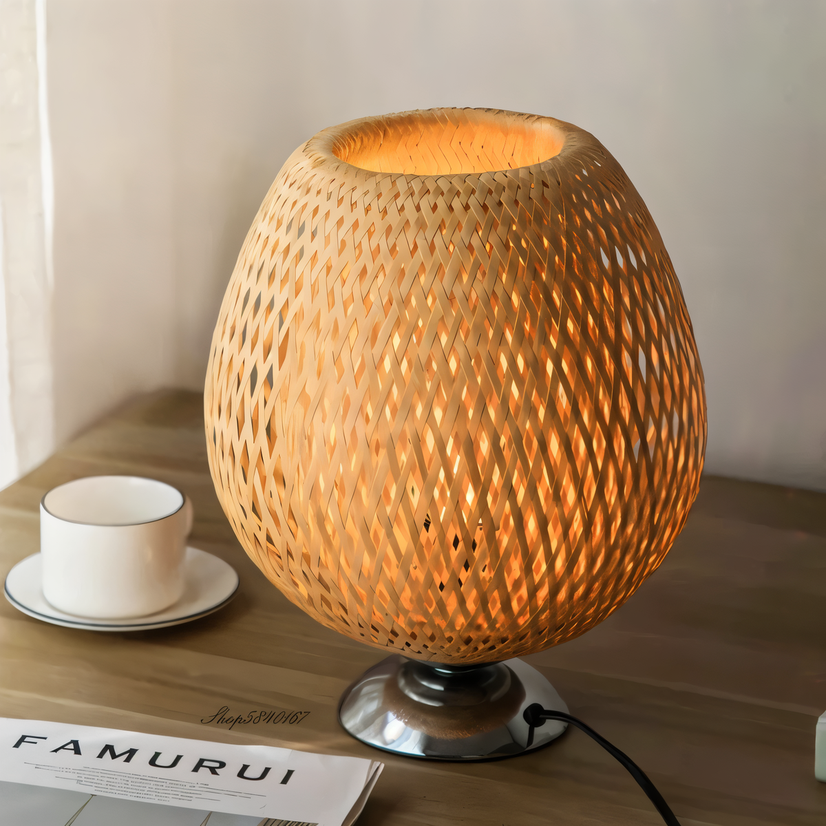 NatureHue Vintage Bamboe Tafellamp Creatieve Geweven Rieten Bureau Lamp