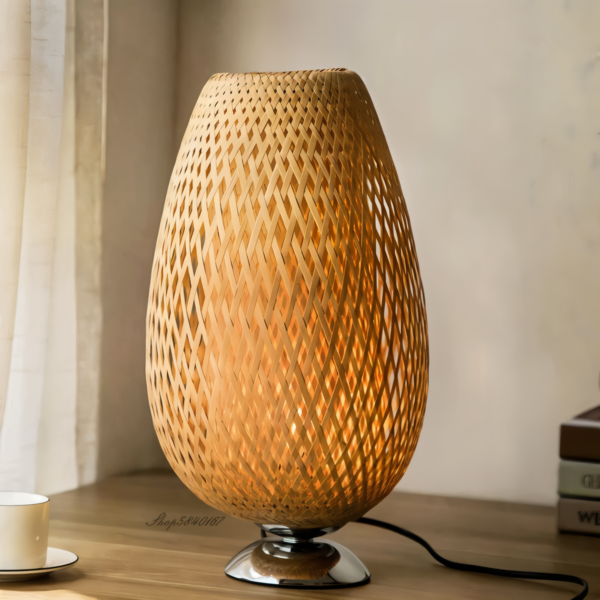 NatureHue Vintage Bamboe Tafellamp Creatieve Geweven Rieten Bureau Lamp