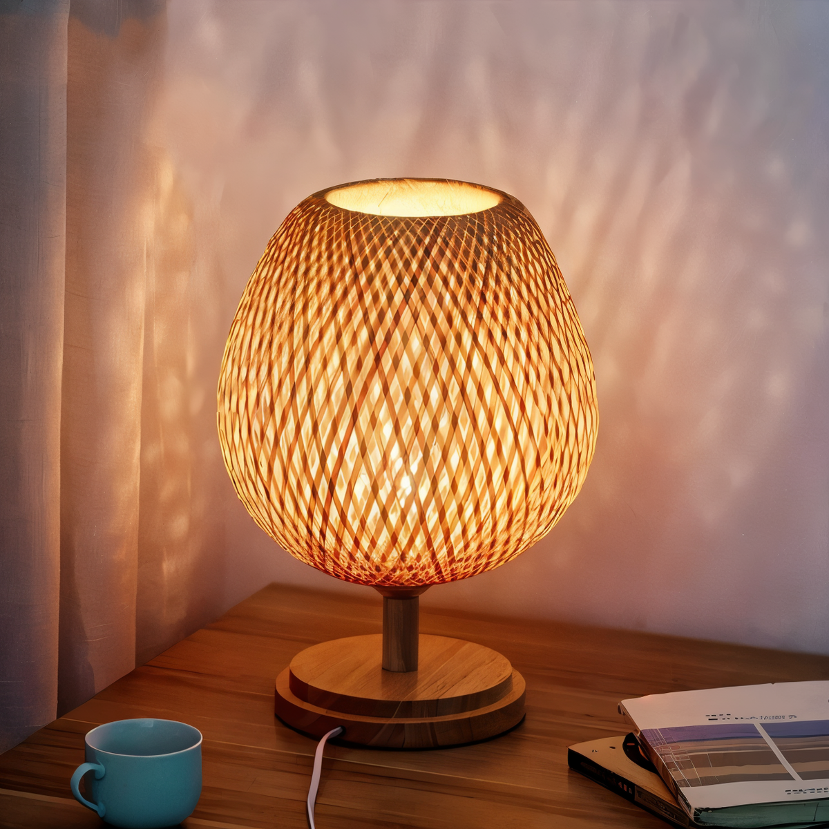 NatureHue Vintage Bamboe Tafellamp Creatieve Geweven Rieten Bureau Lamp