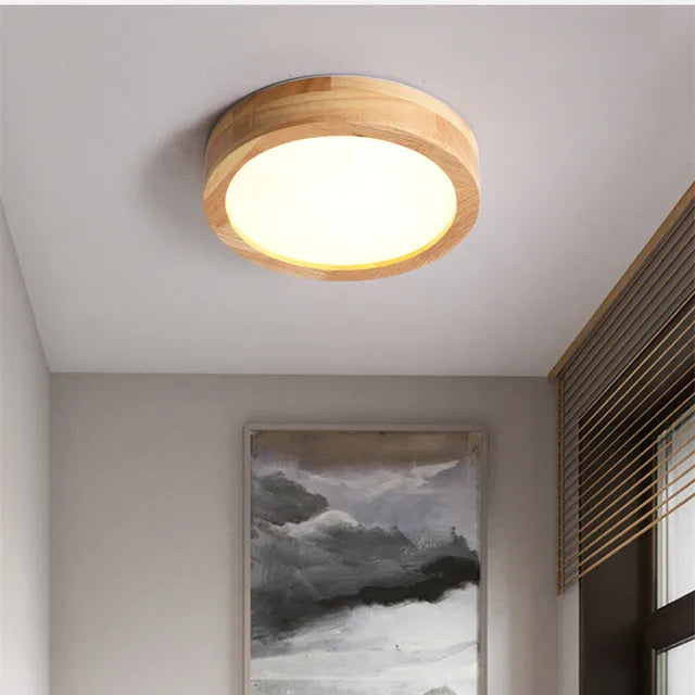 Ronde massieve houten plafondlamp – Scandinavische lamp voor woonkamer en gang
