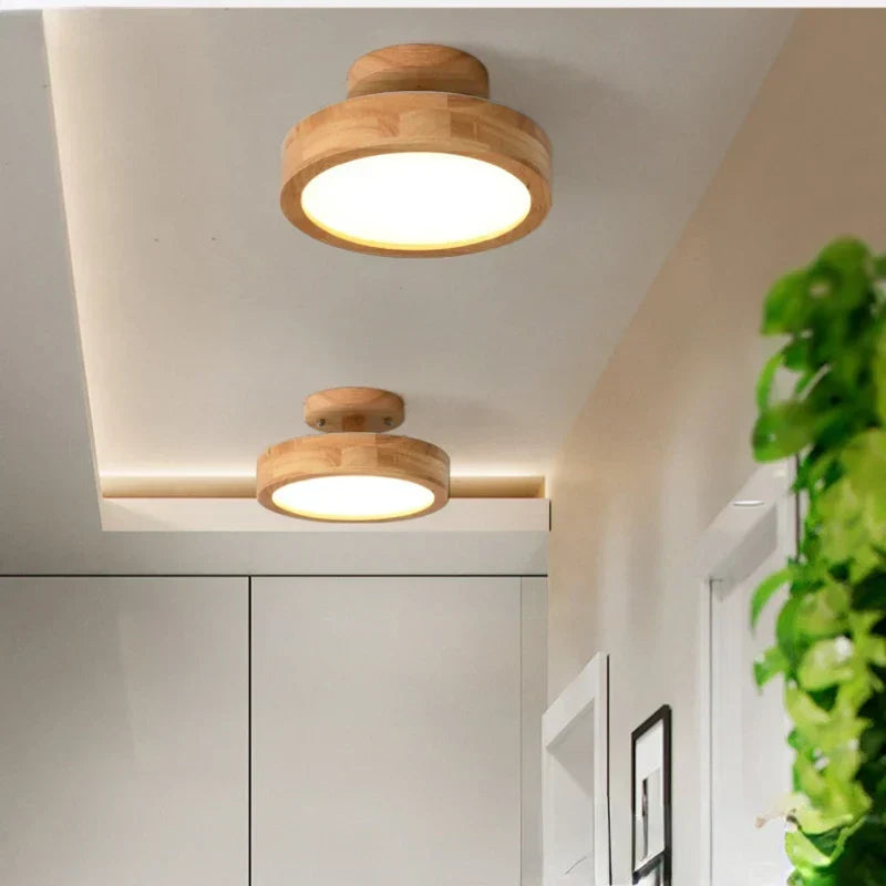 Ronde massieve houten plafondlamp – Scandinavische lamp voor woonkamer en gang