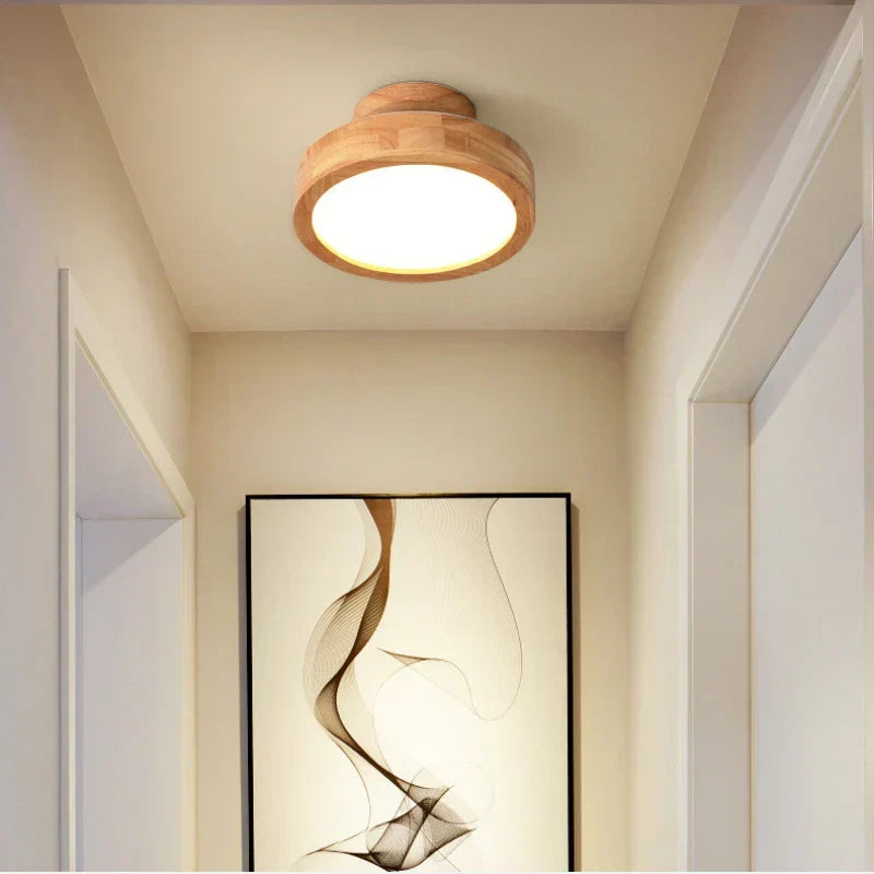 Ronde massieve houten plafondlamp – Scandinavische lamp voor woonkamer en gang